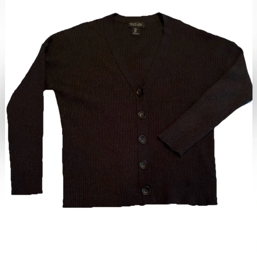 Rachel Zoe Women’s Black Ribbed Button Close Cardigan, Size S